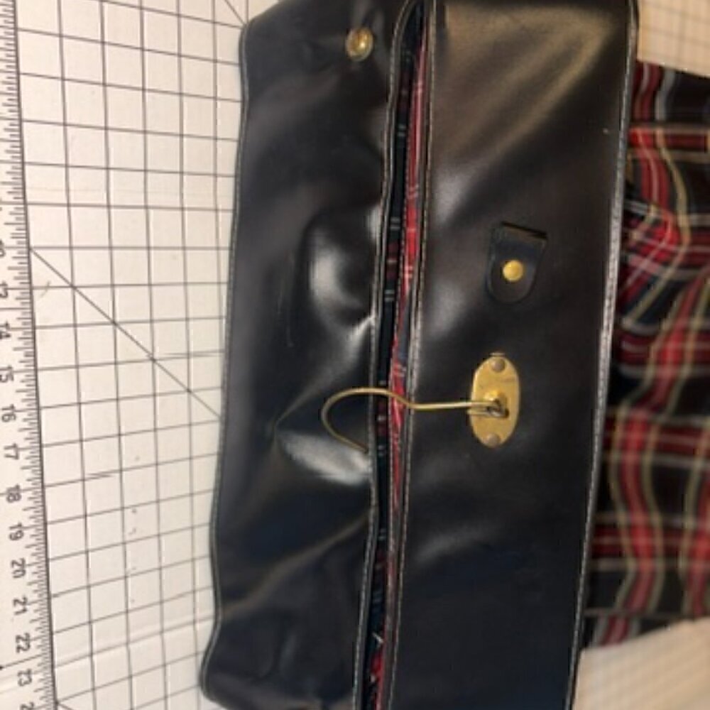 Vintage Tartan Plaid Hanging Suit Garment Bag - Leather Handle Original Hardware - Picture 5 of 12